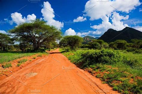Savanna Landscape In Kenya Africa Featuring Africa Tsavo West And