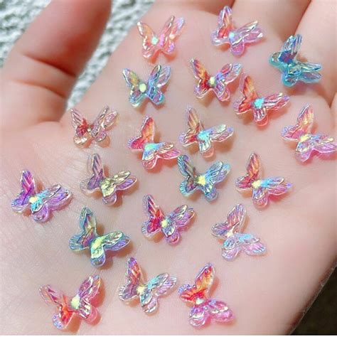 50pcs Aurora Double Wing Butterfly Nail Decoration Resin Nail