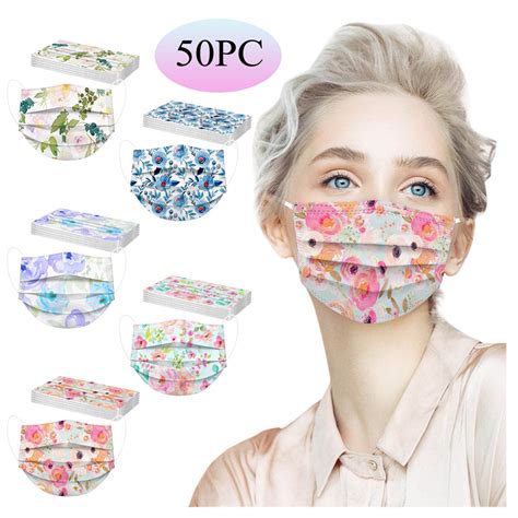 50pc Flower Printed Face Mask For Women 3 Ply Disposable Masks Colors