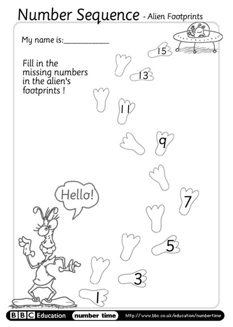 Bbc Numbertime Print And Do Sequence Alien Footprints
