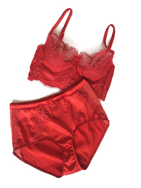 Silk Red Panties Red Lace High Waist Panties Red Lingerie