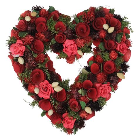 137 Red Rose Heart Shaped Floral Artificial Valentines Day Wreath