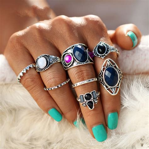 Bohemian Style Ethnic Ring Set Top Tier Style