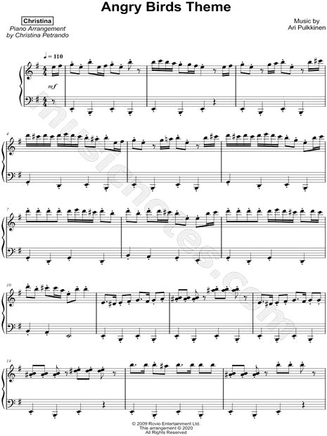 Christina Angry Birds Theme Sheet Music Piano Solo In E Minor