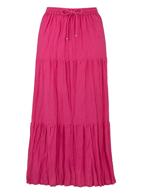 wholesale plus size boutique clothing by anthology hot pink linen blend tiered skirt plus