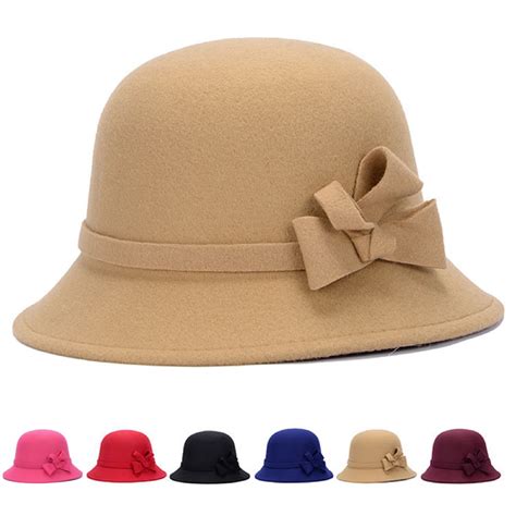 zhaomeidaxi women solid color winter hat 100 wool cloche bucket with bow accent
