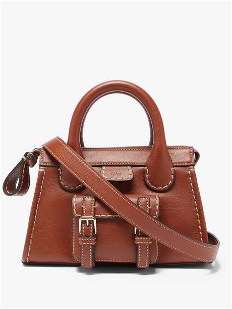 Chloé Chloé Edith Small Topstitched Leather Shoulder Bag Brown