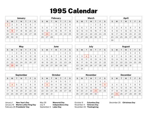 1995 Calendar Old Calendars