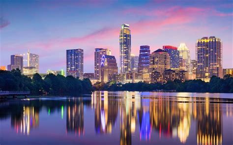 Download Wallpapers Austin Texas Usa Skyscrapers Evening Cityscape