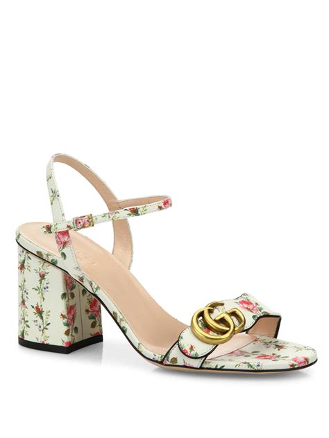Lyst Gucci Floral Print Leather Sandals In White