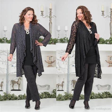 There's something for every kind of wedding guest style. Black Lace Mother Of The Bride Pant Suits With Long ...