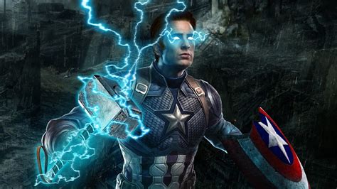 Avengers Endgame Captain America Thor Hammer Lightning