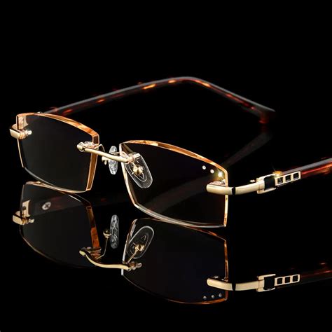 Luxury Business Reading Glasses Mens Rimless Gold Hyperopia Male Reader Eyeglasses High Clear