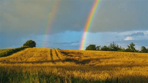 Download Wallpaper 3840x2160 Field Rainbow Landscape Sky After Rain 4k Uhd 169 Hd Background