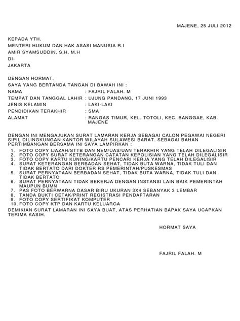 Biasanya, surat lamaran tulis tangan ini dipakai untuk melamar cpns, pabrik, toko retail, dan lainnya. Contoh Surat Lamaran Ditujukan Kepada Menteri Hukum Dan ...