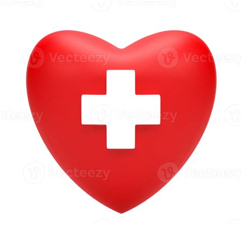 3d Rendering Red Heart With Healthy Status Icon Isolated On
