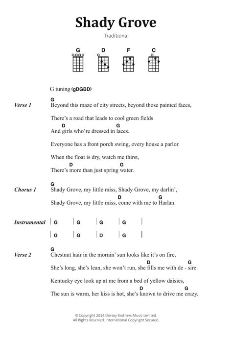 Shady Grove Sheet Music Traditional Folksong Banjo Chordslyrics