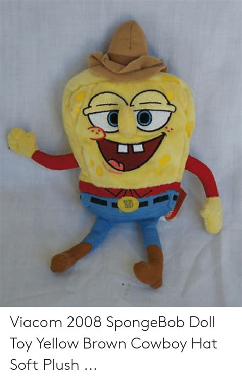 Viacom 2008 Spongebob Doll Toy Yellow Brown Cowboy Hat Soft Plush