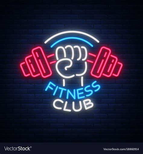 Fitness Gym Logo Sign In Neon Style Isolated Vector Illustration A