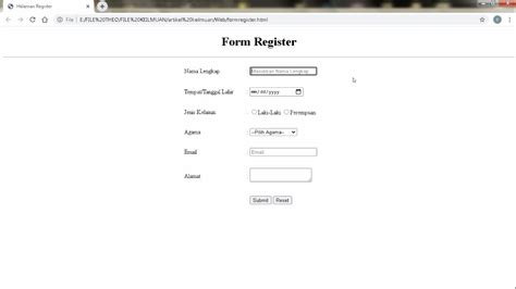 Tutorial Html Membuat Form Registrasi Sederhana Berbasis Web Youtube