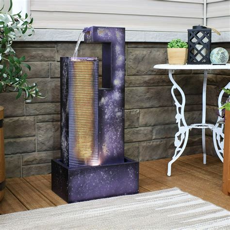 Sunnydaze Cascading Tower Outdoor Metal Fountain With Led Lights