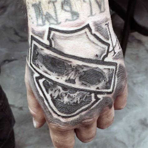 Illussion Harley Davidson Bar And Shield Logo Tattoo