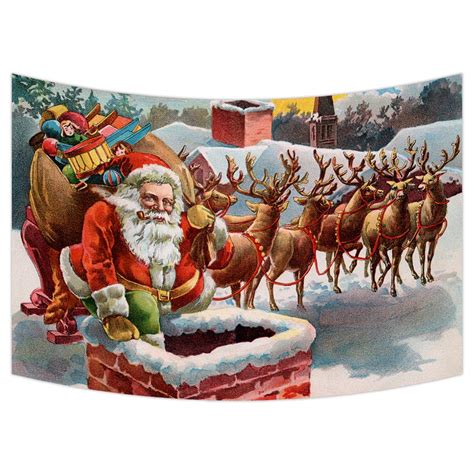 Ykcg Merry Christmas Vintage Santa Claus Reindeer And Sleigh On The