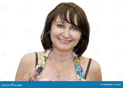 Beautiful Middle Aged Woman Bare Shoulders Isolated White Stock Photos