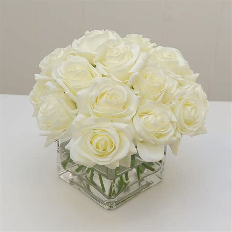 20 Real Touch White Roses Arrangement Square Flovery