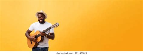 Muscular Black Man Playing Guitar Wearing Stock Photo 2211401029