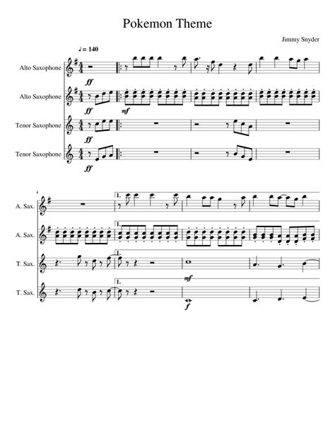 Pokemon Theme Sheet Music For Saxophone Alto Saxophone Tenor Woodwind