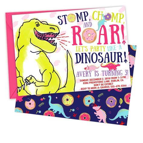 Dinosaurs And Donuts Birthday Party Invitation For Girls Etsy In 2022 Donut Birthday Party