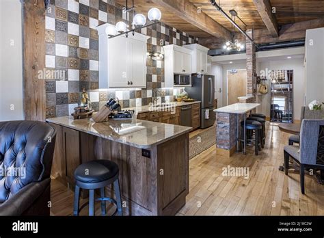 A rustic modern house with wooden floors and counters Stock Photo - Alamy