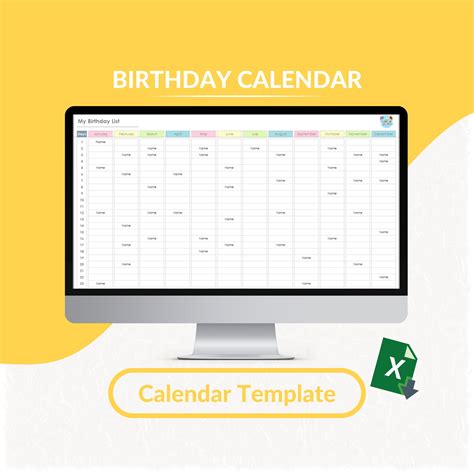 Plantilla De Excel De Calendario De Cumpleaños Planificador Etsy España