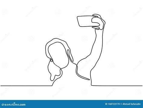 girl take selfie continuous one line drawing vector minimalism hand drawn stock vector