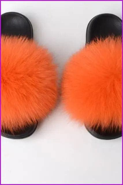 Orange Fox Full Pelt Fur Sliders Df003 Furdela