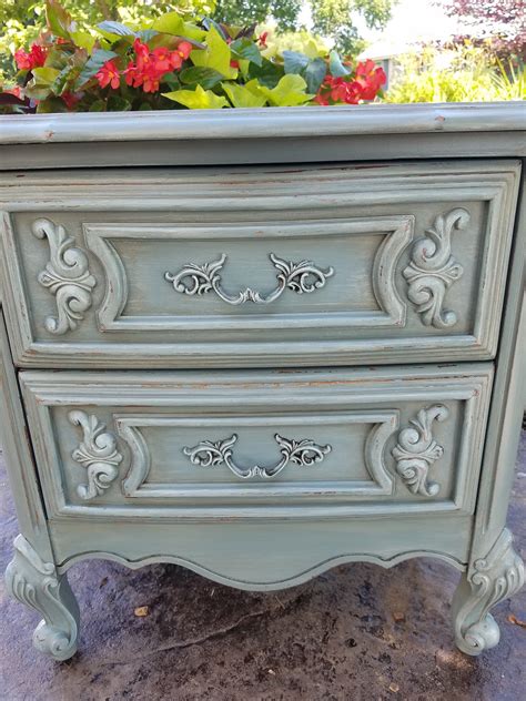 Once dry, make a fair assessment of the piece. Blue painted end table | Etsy | Blue painted furniture ...