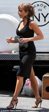 jennifer aniston shows off her toned legs in sexy black number as she shoots new movie daily