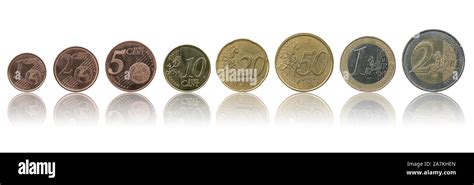 Eight European Union Currency Coins Eur Or Euro Isolated On White