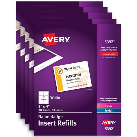 Avery Name Badge Insert Refills 3 X 4 Case Pack Of 5 5392