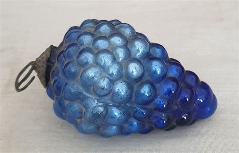 Christmas Ornament Antique Kugel Grape Shape In Blue Vintage German