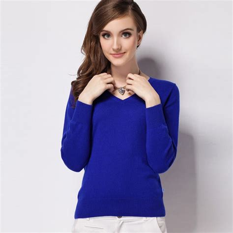 buy women soft cashmere casual sweater autumn winter long sleeve v neck