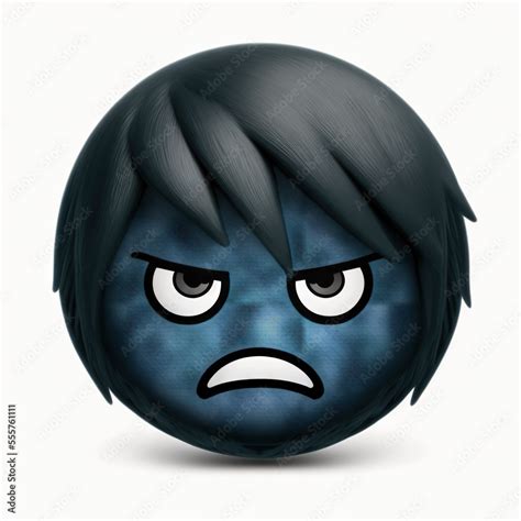 Angry Emo Emoji With Dark Hair And Angry Face Stock Illustration