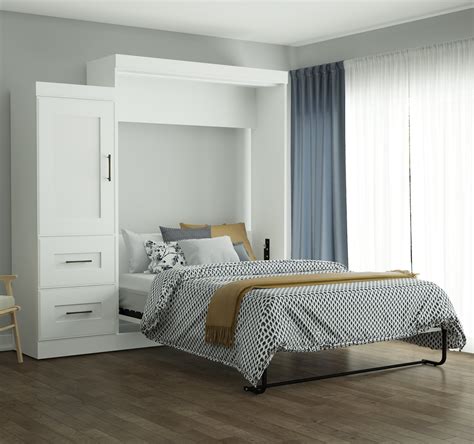 Bestar Edge Queen Wall Bed With 2 Drawer Storage Unit In White