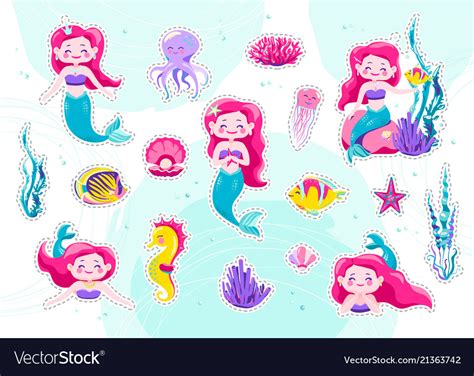 Mermaid Cute Stickers Cartoon Little Princess Vector Image