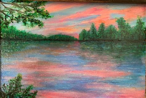 Sunset On The Lake Art Painting My Arts