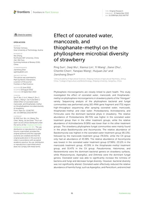 Pdf Effect Of Ozonated Water Mancozeb And Thiophanate Methyl On The
