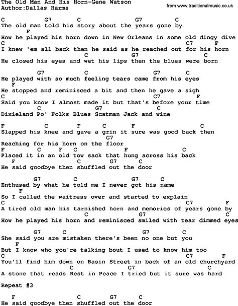 Country Music The Old Man And His Horn Gene Watson Lyrics And Chords
