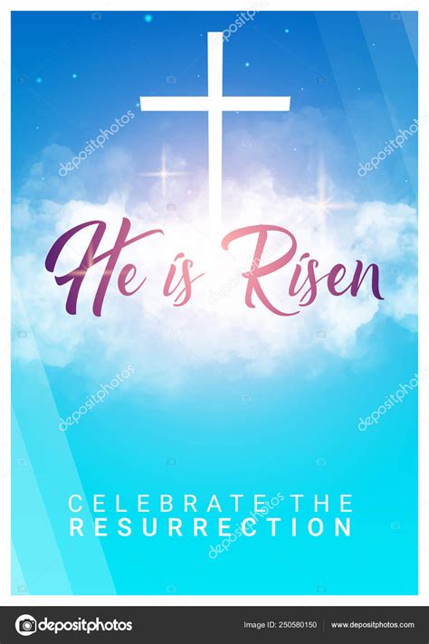 He Is Risen Christian Easter Scene Saviours Cross On Dramatic Sunrise
