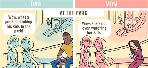 5 comics show how differently moms and dads are seen in public demilked